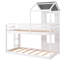Lit superposé simple au-dessus d'un lit simple en bois avec toit, fenêtre, garde-corps et échelle-360678028