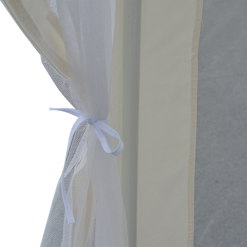 13 Ft Hexagon White Steel Frame Patio Gazebo with Mesh Walls