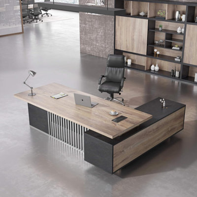 Industrial Modern Executive Desk with Hutch and Drawers, 70.87" 78.7" 86.6" , Commercial Home Office