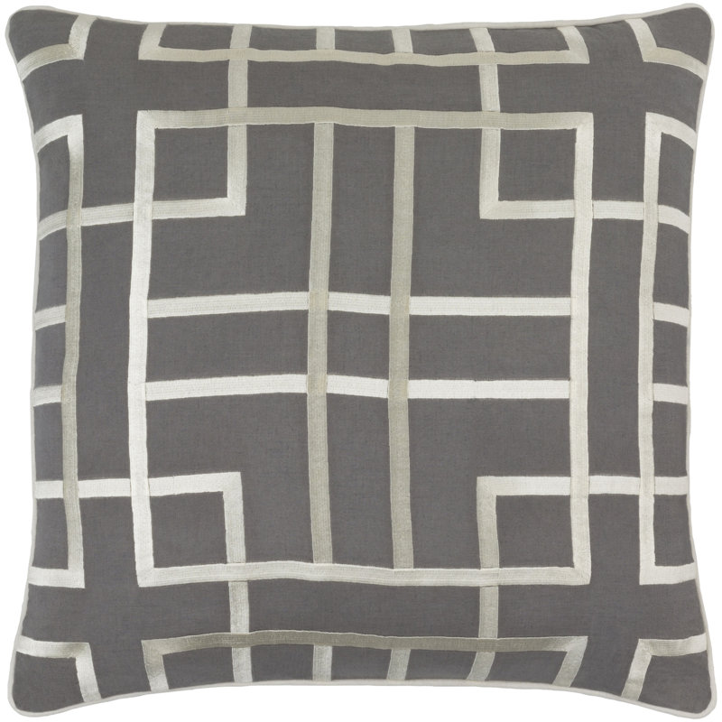 Geometric Down Throw Pillow, Charcoal\Beige, 22" H x 22" W x 1" D, Pillow Cover Only - No Insert
