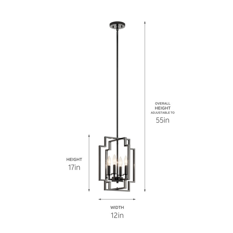 Luminaire suspendu géométrique à 4 lumières, H 55 po x l 12 po x P 12 po