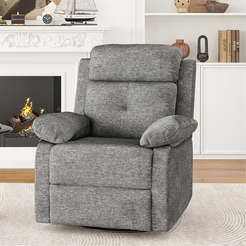 Small Rocker Swivel Recliner Chair For Adults Women For Small Spaces, Bedroom, Living Room, Stone Gray