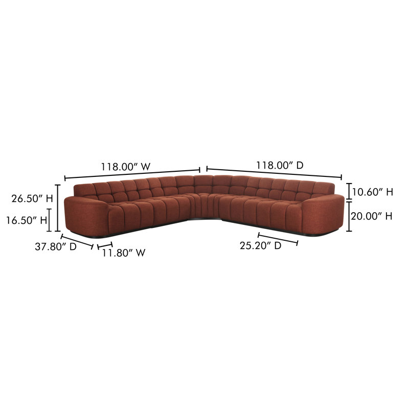 Roman L-Shaped Sectional, Rust Basketweave