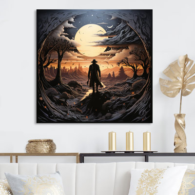 Western Lone Outlaw Papercut I - Western Print on Metal