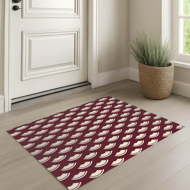 Tapis d'entrée intérieur ultra mince, léger et antidérapant à motif de vagues de l'océan japonais, Vin, 24" W x 36" L