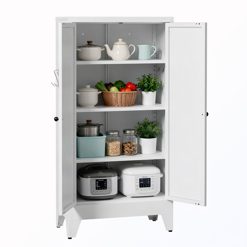 Garde-manger en métal avec 3 tablettes, White