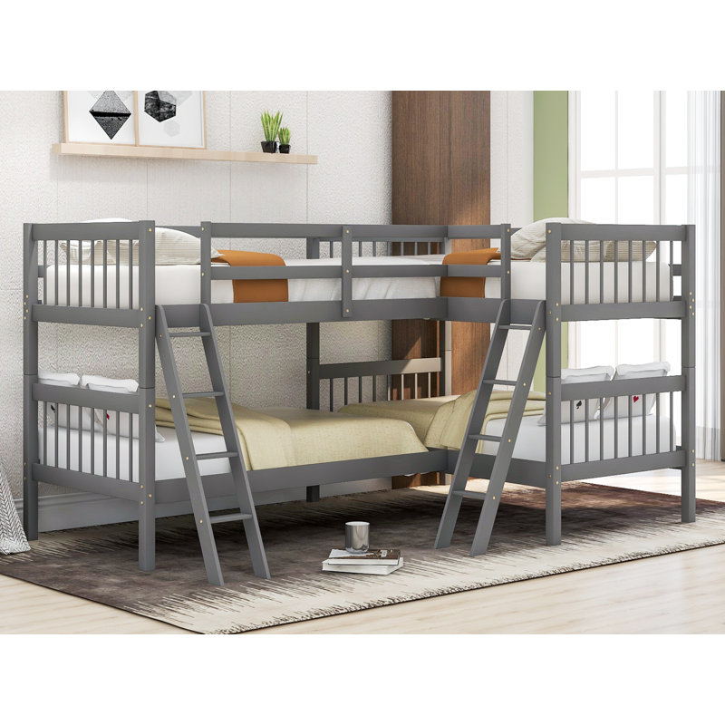 Abigel Kids Twin Over Twin Bunk Bed, Gray