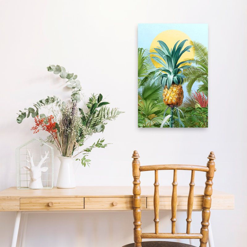 «Golden Pineapple Jungle Abstract Palm Fruit Nature», art mural, H 24 po x l 16 po