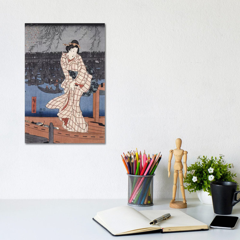 Ryogoku Noryo Ohanabi (Evening Cool And Great Fireworks At Ryogoku Triptych Panel II) by Utagawa Hiroshige - Wrapped Canvas Print
