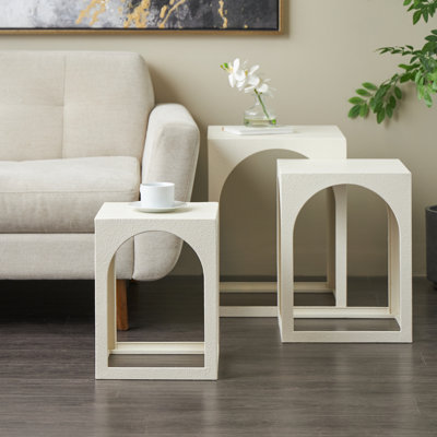 Cole And Grey Metal Nested Side End White Accent Table With Arched Cutouts Set