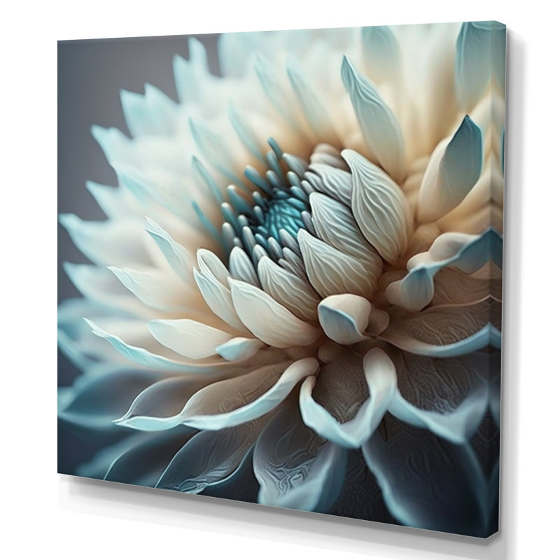 «Dahlia Flowers Blue and White III», reproduction sur toile, L 16 po x H 16 po, Toile tendue