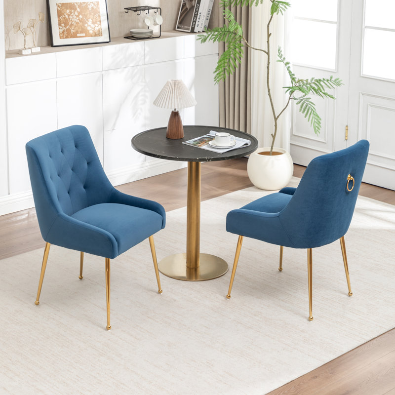 Chaise d'appoint rembourrée en velours Mayreli, Marine