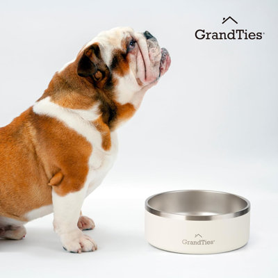 Grandties Insulated Stainless Steel Pet Bowl-Engraved | 64Oz( Ivory White)