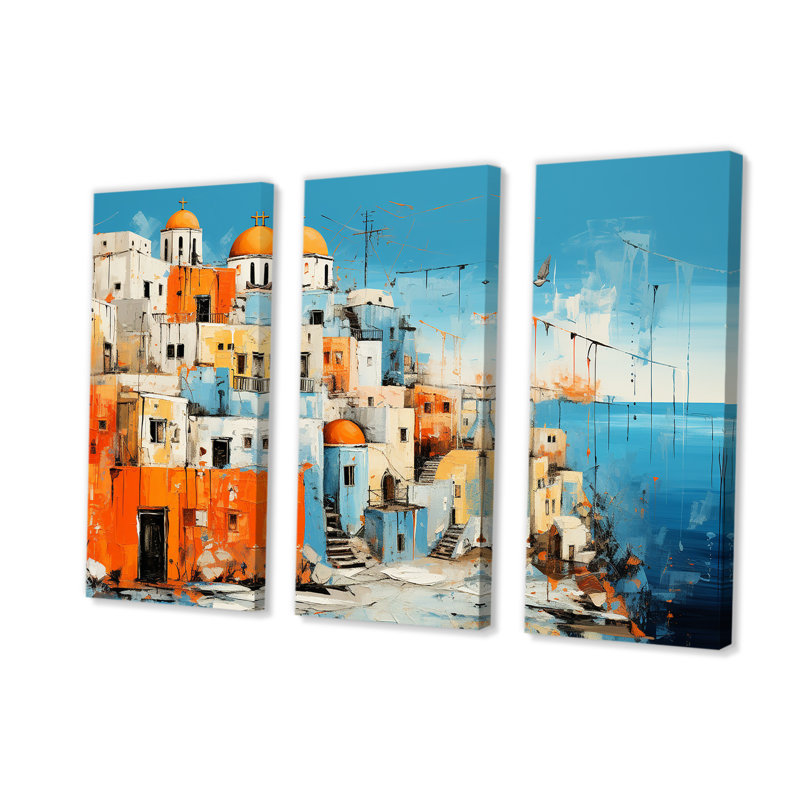 Paysage coloré de la Grèce de Santorin III - Santorini, art mural, Toile tendue, H 28 po x l 36 po x P 1 po