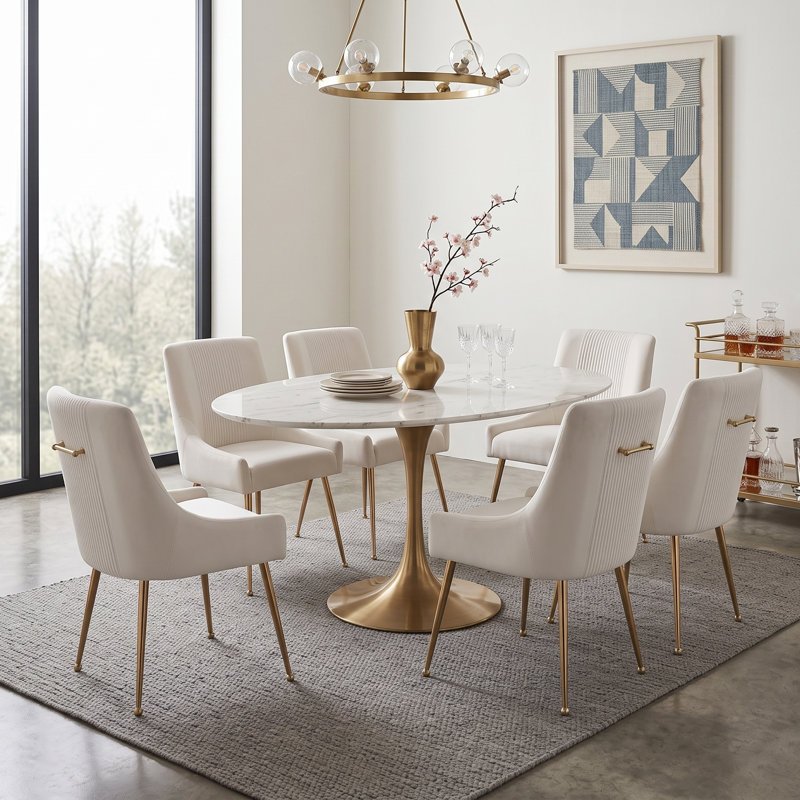 Elian Velvet Upholstered Dining Chair, Beige, 6