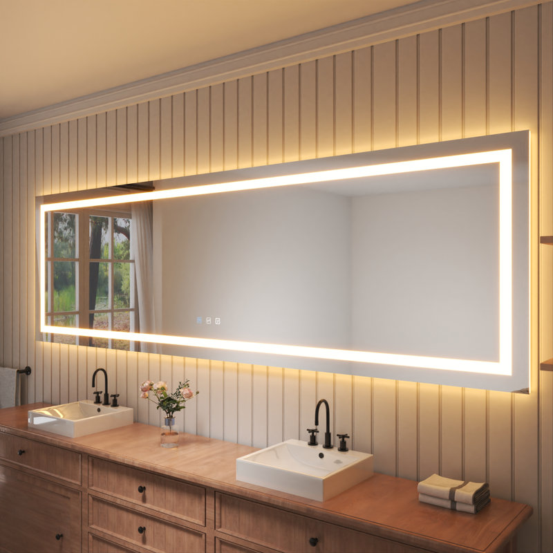 Frameless LED Light Anti-Fog Wall Bathroom Vanity Mirror with Backlit & Frontlit, 36" x 118"
