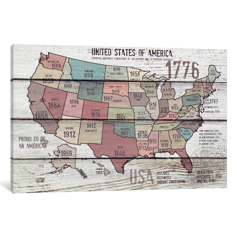 The United States Of America Map III by Irena Orlov - No Frame Print on Canvas, 101.6 cm H x 66.04 cm W x 1.91 cm D