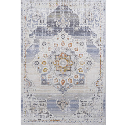 2X3 Area Rug Loom & , Cream/Gold Medallion, Non-Shedding, Stain-, Makes Living Room, Bedroom, Dining, Home Office More Attractive Medallion Rug, Adds Warmth And Style To