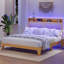 Cadre de grand lit avec tête de lit en rotin naturel, cadre de lit bohémien avec lumières DEL et station de charge, tête de lit à 2 niveaux, rangement sous le lit, aucun sommier nécessaire-2097564966