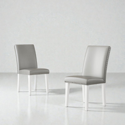 Faux Leather Fabric Dining Chairs with Nailhead Trim, Set of 2
