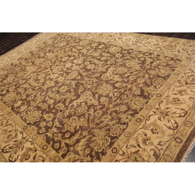 Handmade Brown and Tan Wool 9' x 12' Oriental Rug