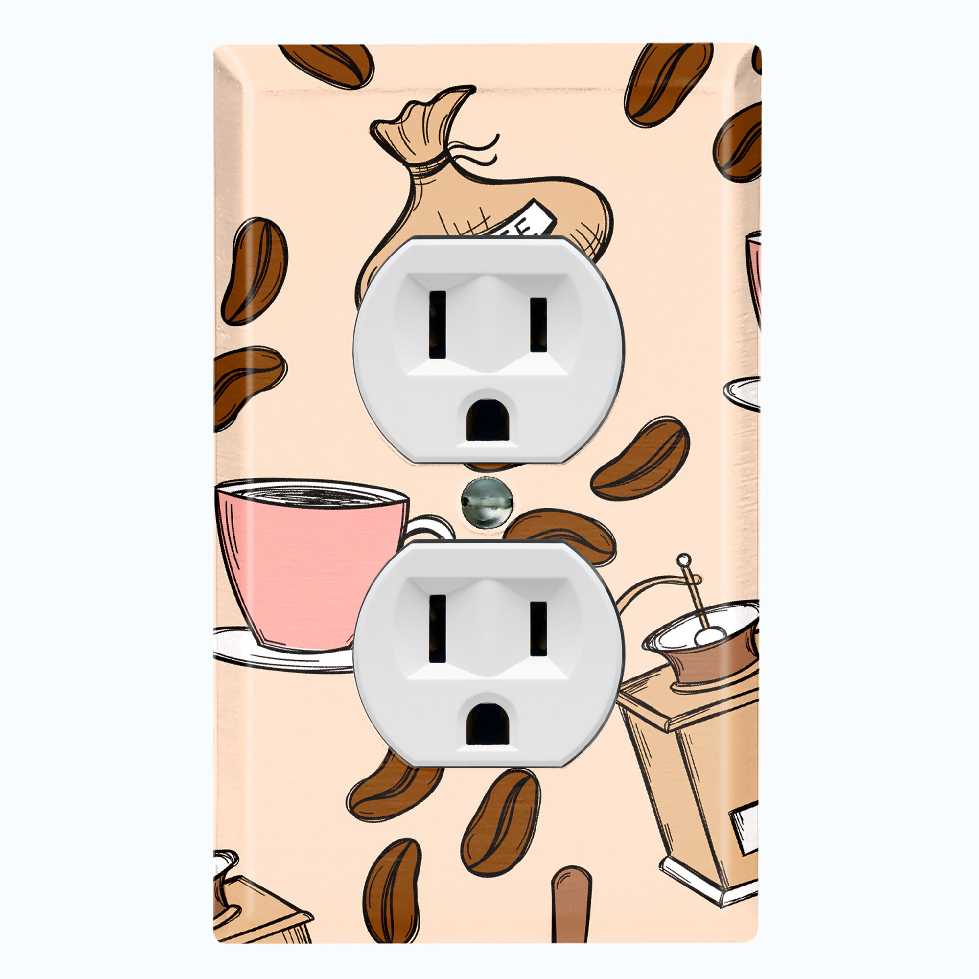 WorldAcc Coffee Cups Beans Press Maker Tan 1 Gang Duplex Outlet Wall ...