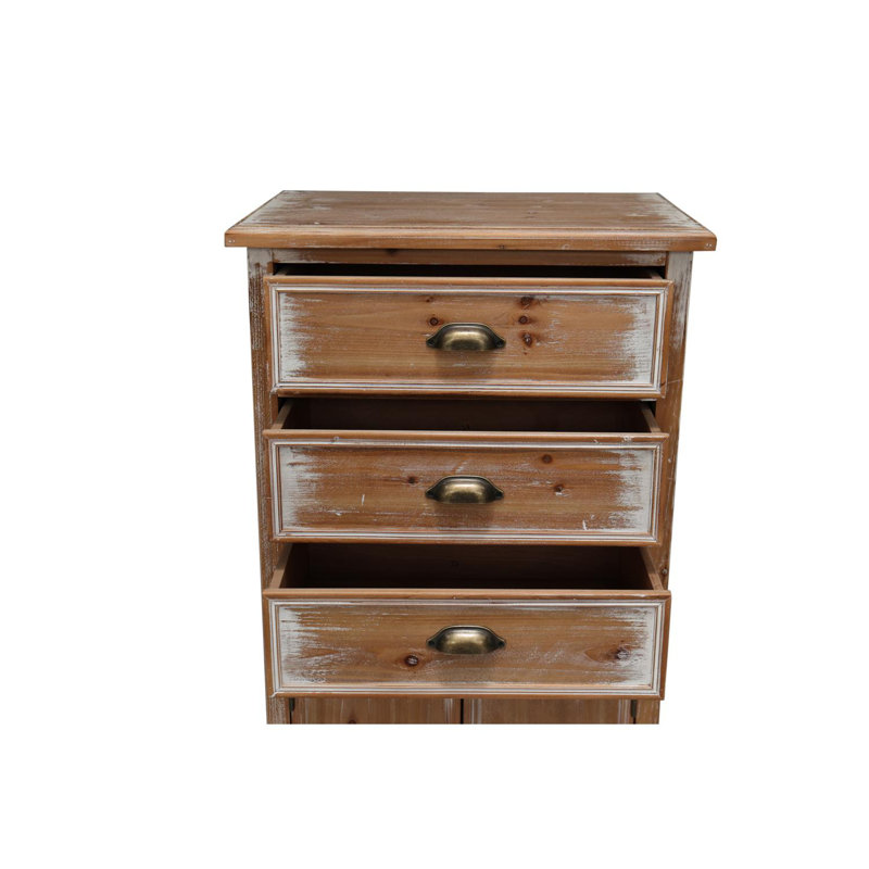 Armoire rustique en bois avec porte découpée décorative et tiroirs, Brun
