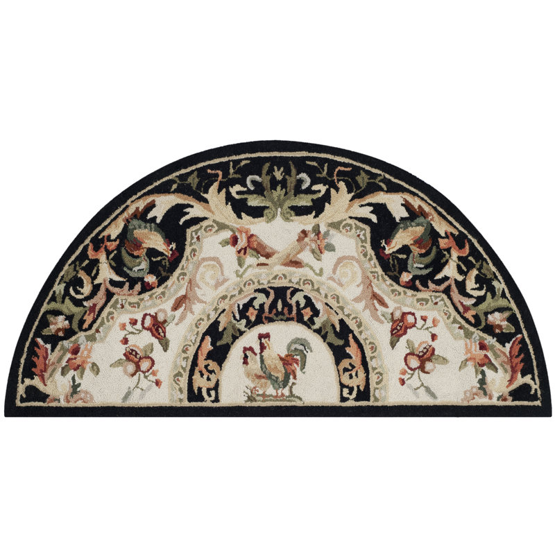 Kinchen Hand Hooked Wool Floral Rug, Half-circle 2'6" x 5'