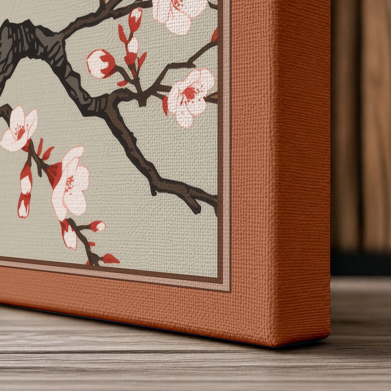 Spring Blossom Branch Japandi - Wrapped Canvas, 36x24 - 91.4 x 61.0 cm, Terracotta Border