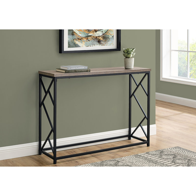 Console étroite pour chambre à coucher - Cadre en métal noir avec tablette et présentoir en stratifié taupe