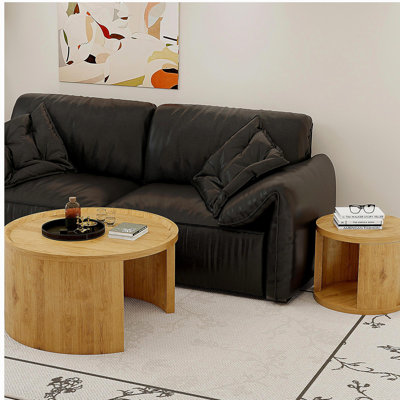 Ensemble de 2 tables basses rondes gigognes rondes, petite table d'appoint empilable de 18,5 po avec plateau en bois et petite table centrale minimaliste pour le salon et la chambre à coucher