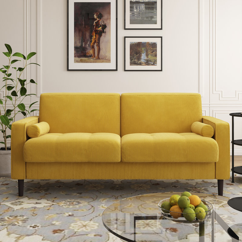Carmelinda 157Cm Square Arms Sofa, Yellow