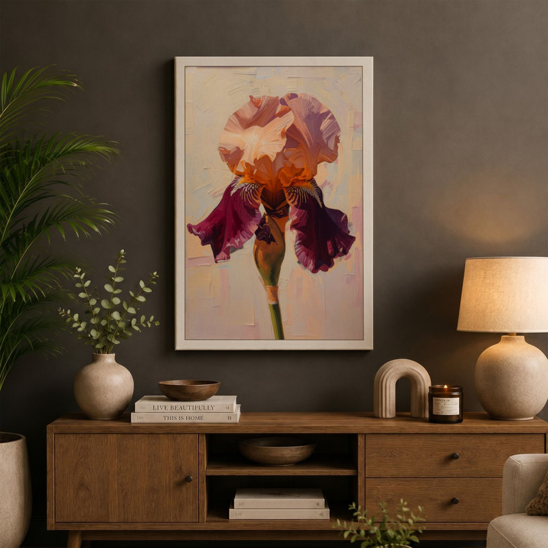 Iris in Soft Light Botanical - Wrapped Canvas, 36x24 - 91.4 x 61.0 cm, Terracotta Border