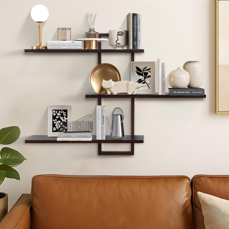 3 Piece Wood Bracket Shelf, Brown