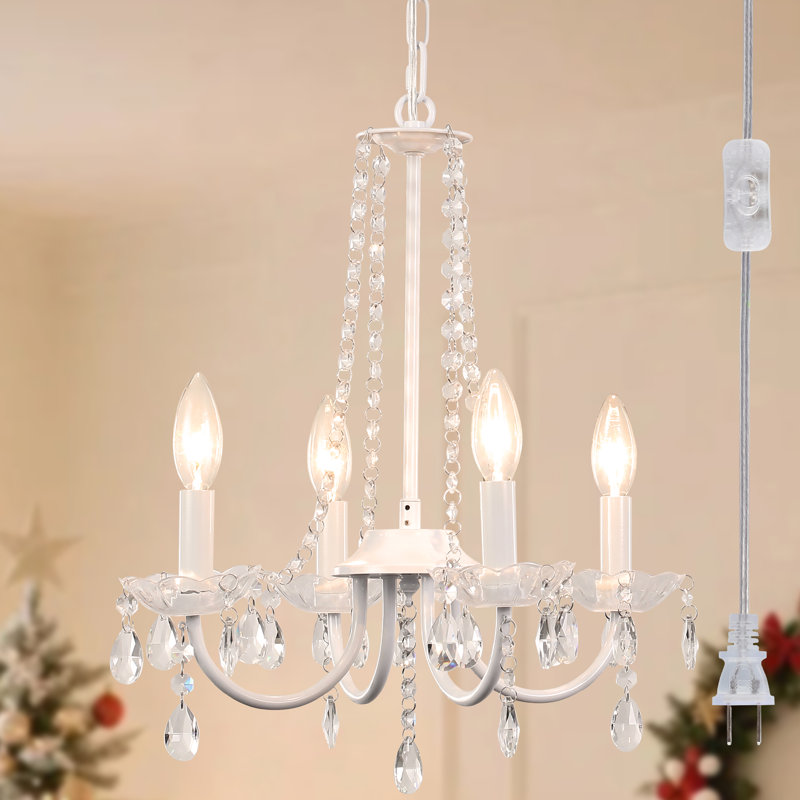 Mini-lustre en cristal à 4 lumières avec interrupteur marche / arrêt pour salle à manger