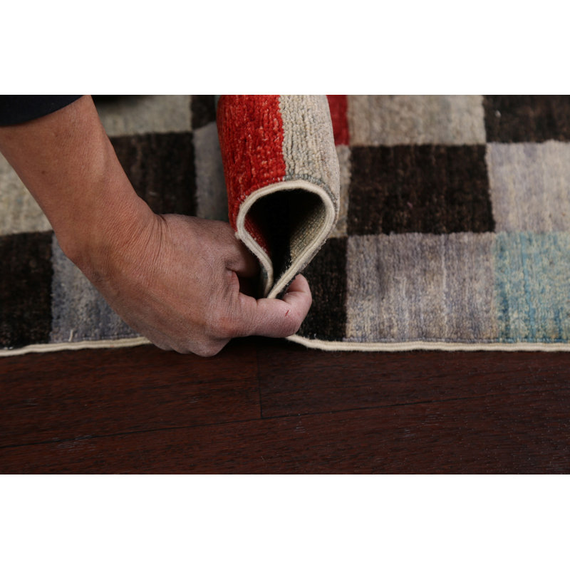 Tapis bleu / rouge en laine noué à la main de conception unique 3 pi 11 po x 5 pi 9 po New Age