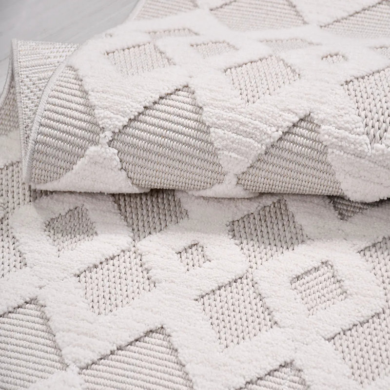 Tapis blanc moderne en polyester Ebel résistant aux taches et facile à nettoyer, 5 pi x 7,5 pi
