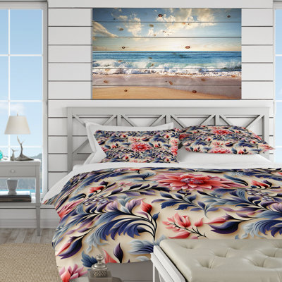 Ethno Damask Pink And Blue Ferns Box Stitch Floral Duvet Cover