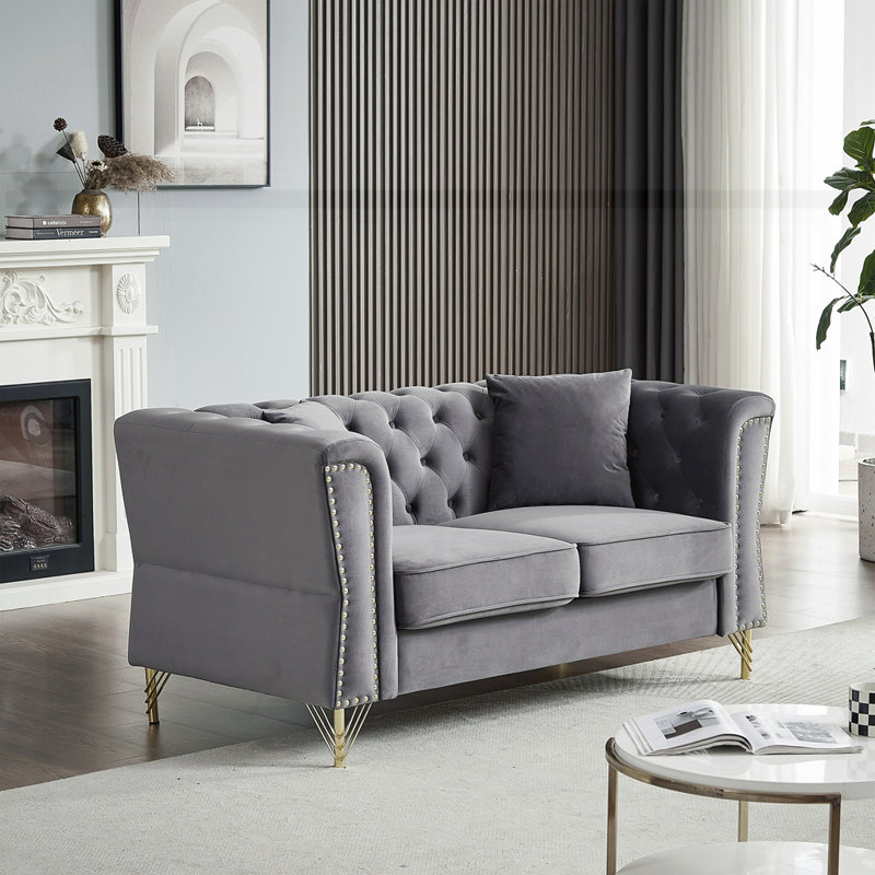 Canapé capitonné en velours 60,2 po, Gris