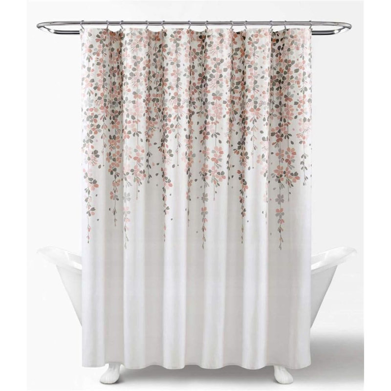 Rideau de douche Weeping Flower - Élégant motif floral rose et gris, tissu en microfibre doux, facile à installer et à nettoyer, 72 po x 72 po