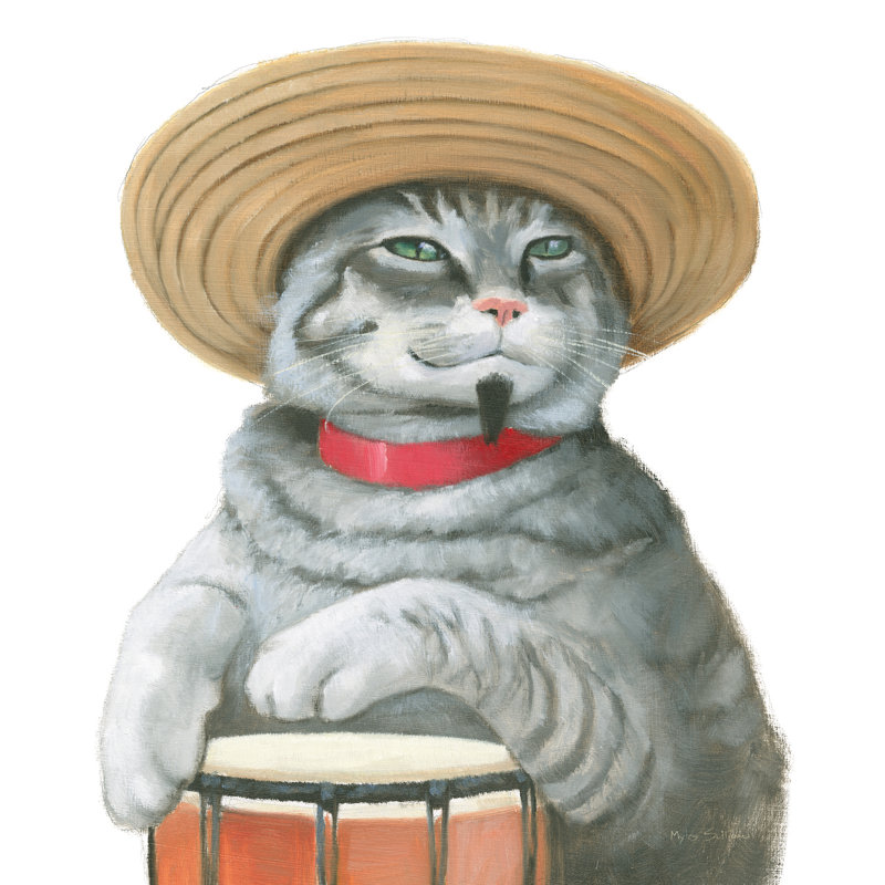 Cattitude II by Myles Sullivan - Wrapped Canvas Painting, 30cm H x 30cm W x 3.8cm D