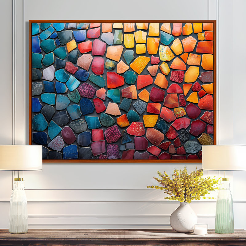 Carreaux de mosaïque colorés, beauté III - décoration murale mosaïque bohème, Cadre flottant brun, H 12 po x l 20 po