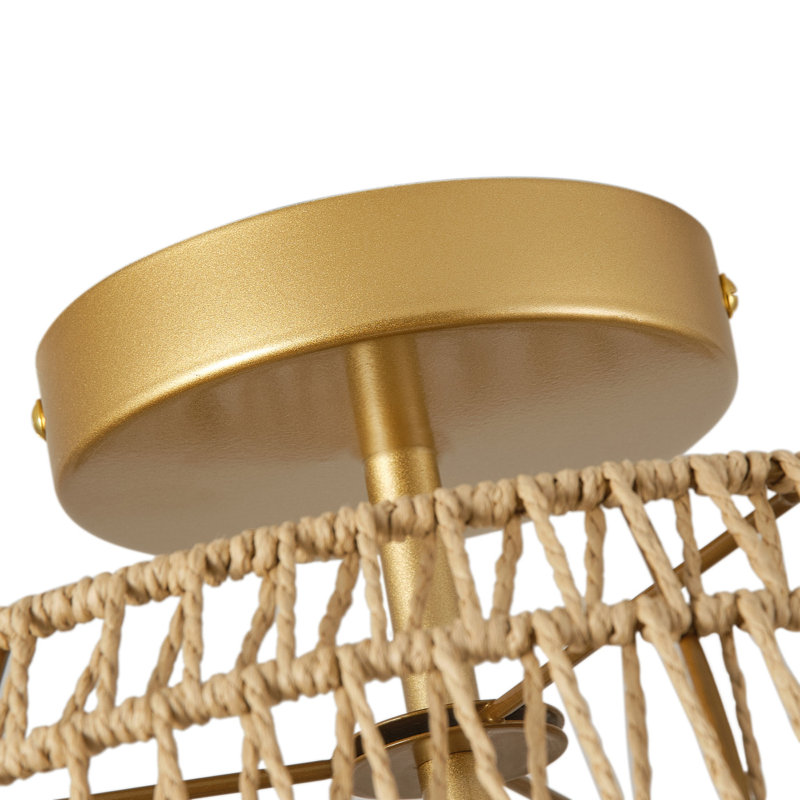 Gotthardt 2-Light Bulbs Retro Farmhouse Rattan Boho Dimmable Flush Mount Light Fixtures