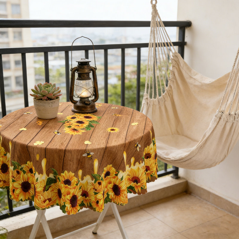 Couvre-table d'automne à motif floral de tournesols d'automne de 152 cm Fall Ellis