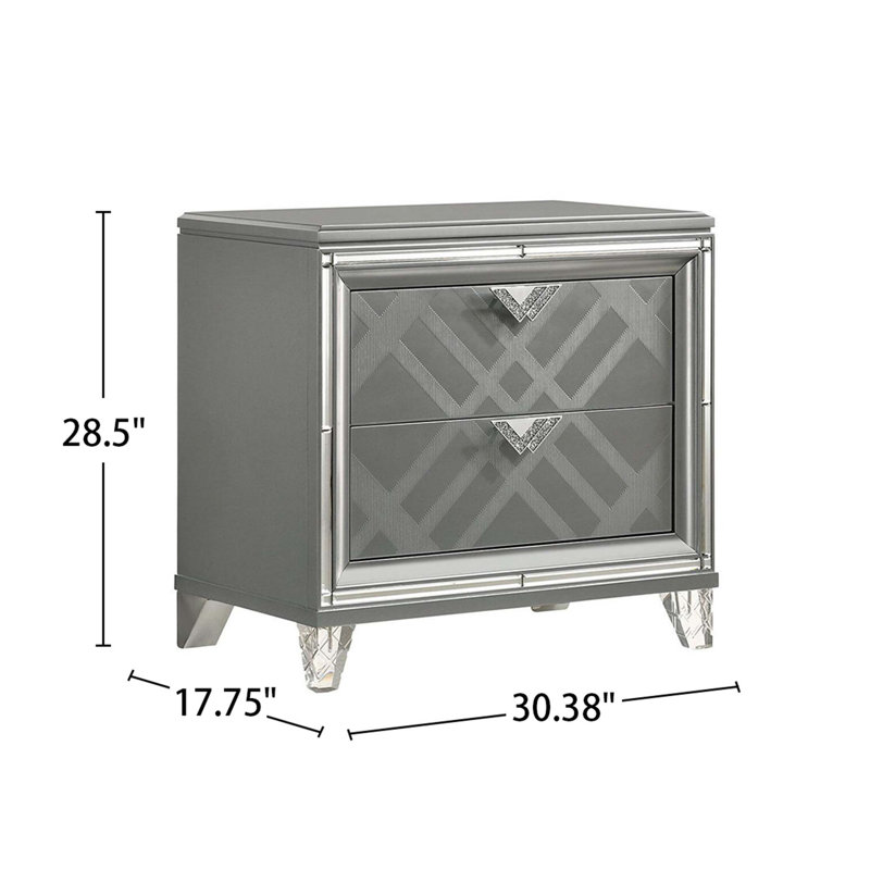 Two Drawers Nightstand with Exquisite Mirror Trim, A Timeless Piece for Enhancing Bedroom Decor and Functionality