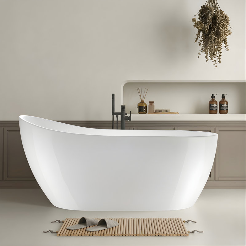 Amara Acrylic Freestanding Soaking Bathtub, White/Matte Black, 28.37" H x 59" L x 28.37" W