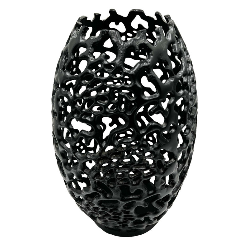 Vase de table en aluminium fabriqué à la main Kidane, Noir, H 15 po x l 10 po x P 10 po