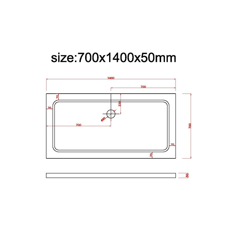 Geneive 700 x 1400 mm Plastic Standard Shower Tray - White, 70 x 140 cm
