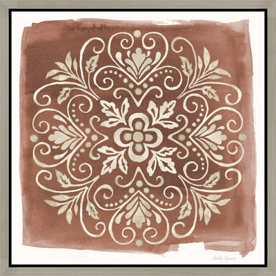 Motif floral orné en beige et brun - Art mural sur toile encadrée
