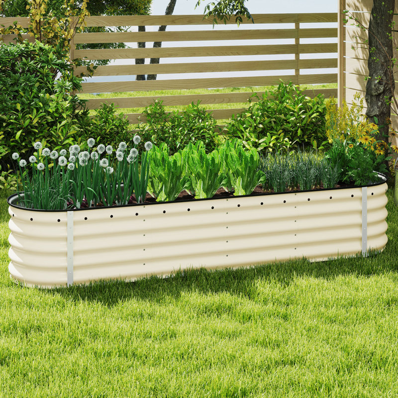 Lit de jardin surélevé en métal Beyhan, Blanc, H 16,8 po x l 96 po x P 24 po